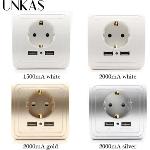 UNKAS Smart Home Wall Power Socket 16A EU Standard Outlet With 2400mA Dual USB Charger Port for Mobile Super