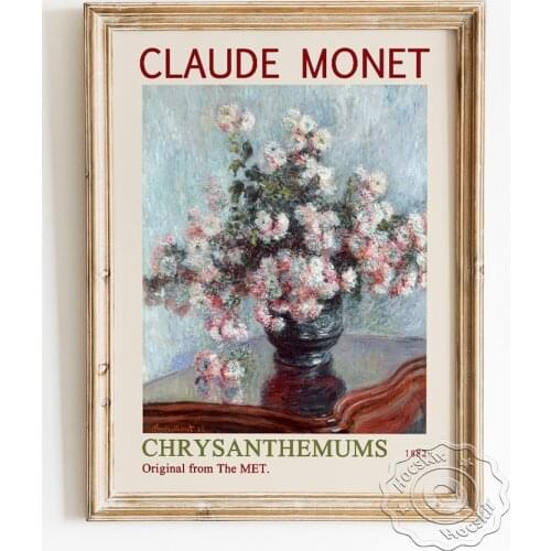 Claude Monet Impressionism Exhibition Museum Poster, Chrysanthemums Classical Canvas Painting, Plant Flower Landscape Wall Decor