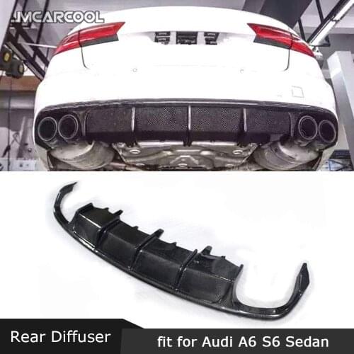 For Audi A6 Sline S6 C7 2013-2015 Rear Diffuser Spoiler Carbon Fiber / FRP 4 Outlet Bumper Lip Protector Car Styling