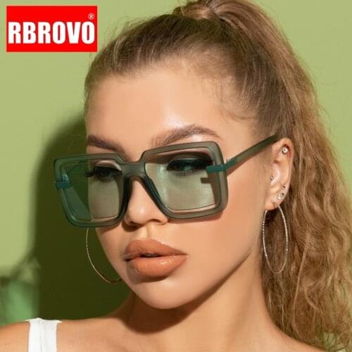 RBROVO 2021 Oversized Square Sunglasses Women New Brand Trendy Flat Top Hollow Lens Vintage Men Black Pink Hip Hop Shades UV400