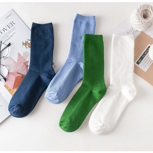 Anewmorn Harajuku Pure Cotton Womens Socks Khaki Purple Black Happy Casual Crew Sock Multi Color Type Colorful Kawaii Gilrs Sox