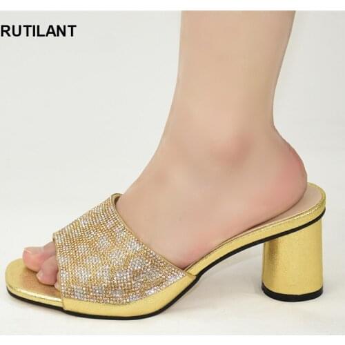 2020 Special Arrivals Wedding Gold Color Nigeriain Shoe Italian High Heels Autumn Slipper for Wedding Elegant Crystal Shoes