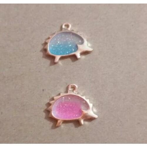 20 pcs 17*21mm Enamel Animal Pink Blue Thorn Pig Charm , Hedgehog Charm Pendant Fit Bracelet Necklace Earrings Jewelry making