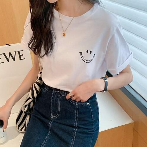 2020 t-shirt Top T Shirt Women Tshirt Loose Smile White Short Sleeve Girls New Woman Generation