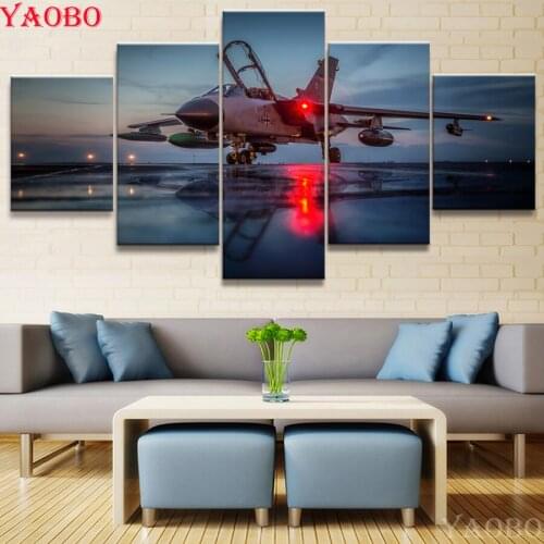 5pcs 5D Diy Diamond Painting Cross Stitch full Square Round Diamond Embroidery Combat Aircraft picture for room Decor Home