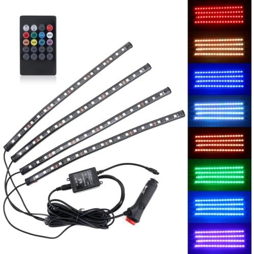 5050-18smd 8 Colors RGB Music Control Car Neon Interior Light Lamp Strip Decorative Atmosphere Light with Remote Control For Car