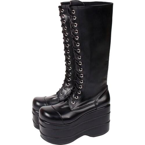 Angelic imprint Women motorcycle cool punk boots lady lolita shoes woman high wedges heels pumps platform boots New heels style