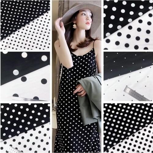Black and white Polka dots print elastic stretch soft dress fabric shirt skirt fabric