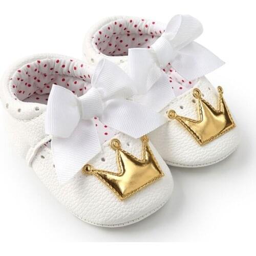 Spring Autumn PU Cute Butterfly Crown Anti-slip Toddler Shoes Princess Baby Soft Soled Shoes Indoor Crib Shoes