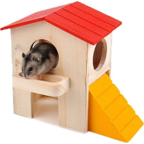Wooden House Villa Hamster Hideout Climbing Ladder Slide Exercise Toy for Mouse Chinchilla Rat Hedgehog Guinea Pig