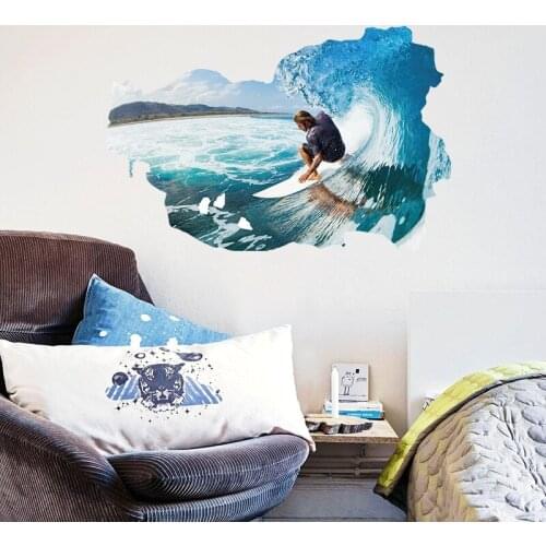 DIY Surf 3D Wall Stickers Artistic Background Wallpapers Art Mural Waterproof Wall Stickers Home Decor Art Mural Waterproof