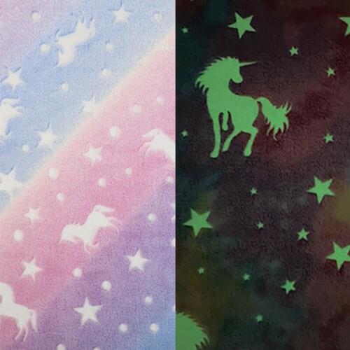 Double sided luminous flannel fabric coral velvet cartoon rainbow Unicorn printed fabric DIY clothes dress home blanket