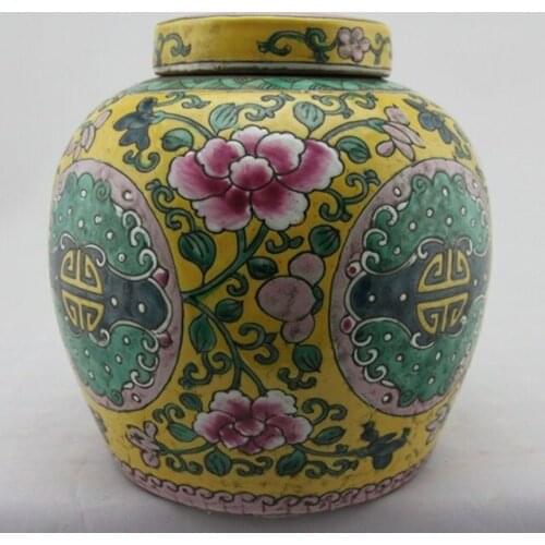 #6 Antique Old Chinese QingDynasty porcelain jar,yellow pot / tanks,Home Decoration,handmade crafts/Collection, Free shipping
