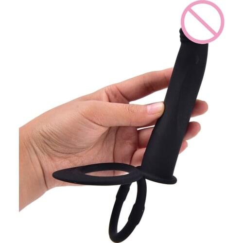 Sex Products Vibrating Double Penetration Strapon Anal Dildo, 5.5'' Black Silicone Strap On Penis Anal Plug, Adult Sex Toys