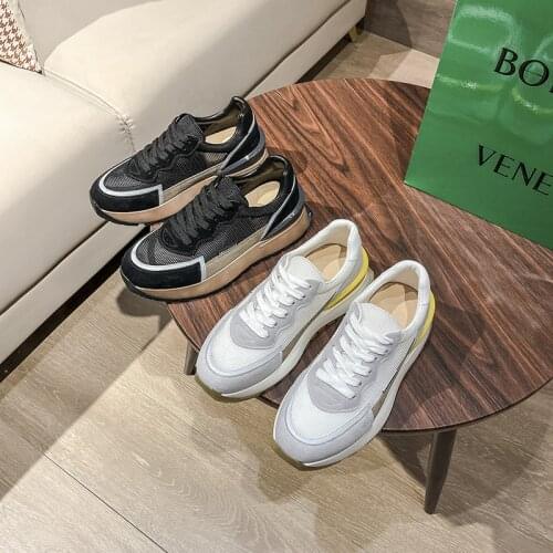 JETT DRAGON 2021 Women Sneakers Platform Casual Shoes Genuine Leather Cross Tied Breathable Mesh Running Sport Shoes Woman 34-40