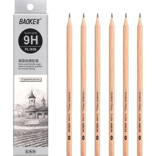 12 Boxes of Baoke PL1659 Painting Pencils Primary School Students Triangle 9H Core Pencil Stationery Painting Sketch Art Pencils