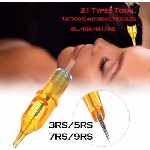 Hot Sale 10pcs Sterilized Disposable Tattoo Cartridge Needle RL/RM/M1/RS Semi Permanent Makeup Machine Accessory 3RS/5RS/7RS/9RS