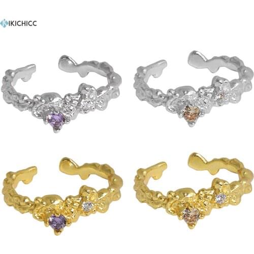 KIKICHICC 925 Sterling Silver Gold Champagne Blue Purple Rings Resizable Irregula Geometric Ring Jewelry For Rock Punk Gift