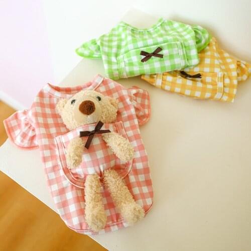 Plaid Dog Shirt Back Teddy Bear Pet Vest Cat Flying Sleeve Clothes Summer Thin Puppy Costume for Small Medium Dog Chihuahua Girl