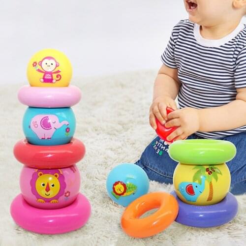 Ring Rainbow Tower Stacking Ball Set Kids Early Development Educational Toy
