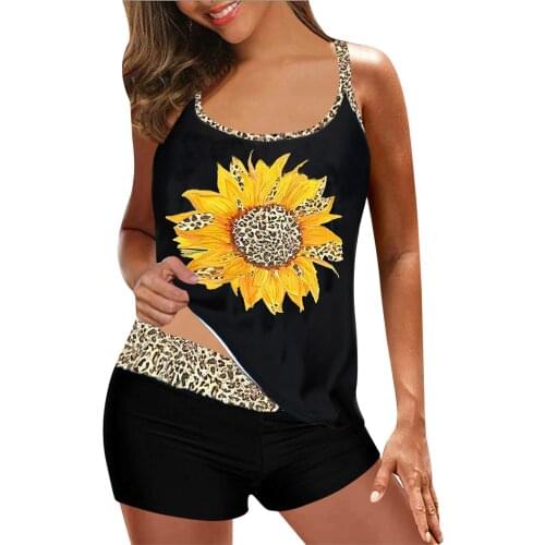 Summer Women Swimsuit Sensual Beachwear 2021 Tankini Bikini Set Digital Print Suspender Split Push Up Bathing Suit Cover Up