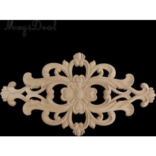 MagiDeal Chinese Natural Wooden Carving Floral Carved Decal Corner Frame Onlay Applique Door Cabinet - Unpainted No Toxic