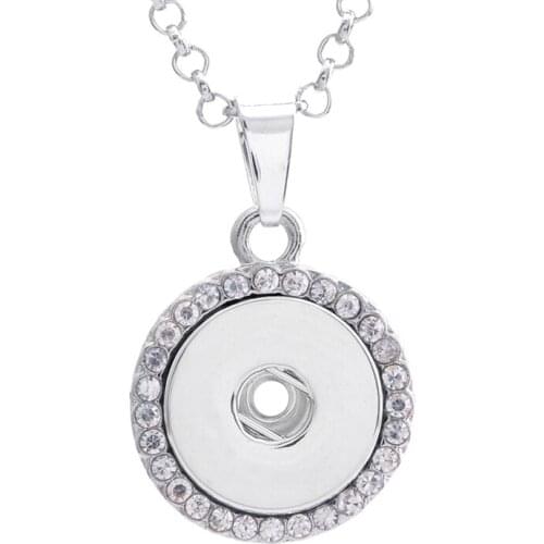 Trendy Rhinestone Round pendant snap necklace 60cm keychain fit 18MM snap buttons Fashion jewelry DIY accessories XL0032