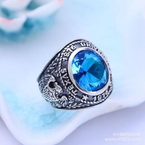 925 Sterling Silver Thai Silver Synthetic Blue Crystal Eagle Spread Wings Mens Ring