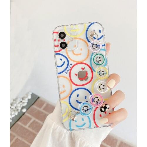 Emotion Smile Face Phone Case With Smiley Wrist Bracelet For iPhone 11 12 Pro Max XR XS Max 7 8 Plus Soft Clear Shockproof Cover