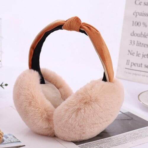 Fashion Women Winter Warmer Cover Color Block Knot Plush Earmuffs Earflap Earcap Solid Color Warm Ladies Earmuffs Ear Care