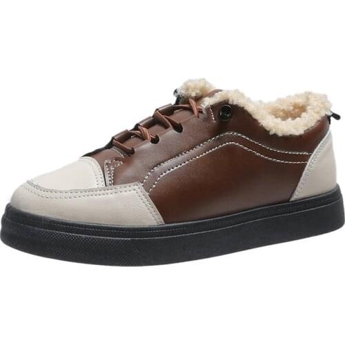 New fashion double color matching small leather shoes small sneakers plus velvet warm shoes