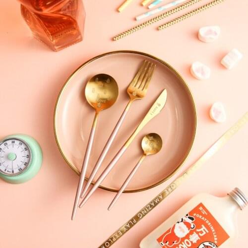 Nordic Stainless Steel Personalized Cutlery Fork Knife Travel Steel Sushi Cutlery Set Portable Rose Gold Silverware BK50DC