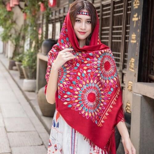 Wholesale Women EmbroideryPashmina Cashmere Scarf 2019 New Winter Warm Fine Tassels Scarf Oversize Shawl Fashion Shawl Scarves