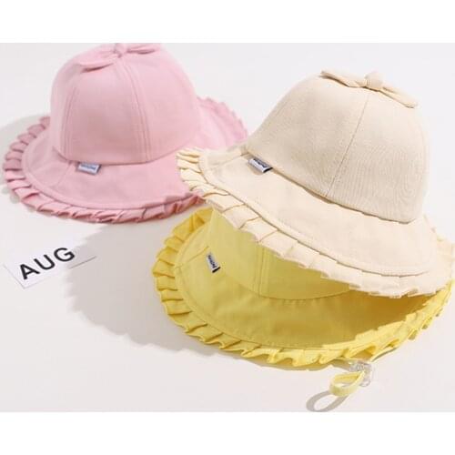Solid Color Baby Girl Bucket Hat Summer Spring Cute Bowknot Cotton Baby Panama Hat Outdoor Beach Kids Sun Hat