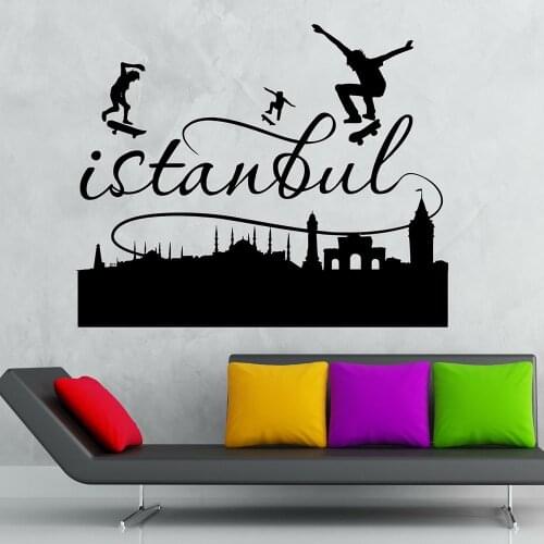 Parkour skateboard Vinyl Wall Decal Istanbul Turkey Travel Tourism World Window Sticker City Art Mural For Boys Room M282