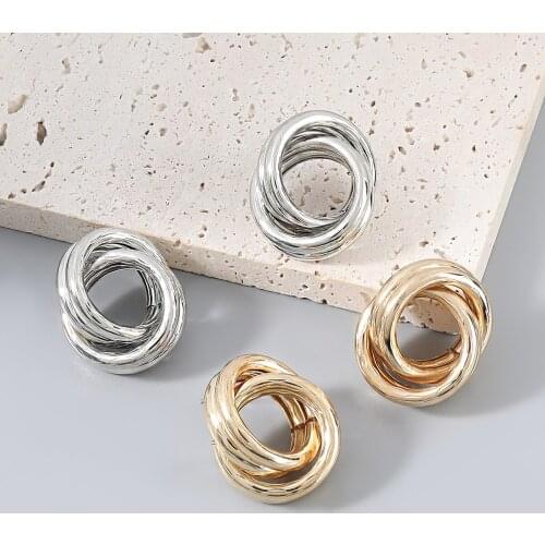 Pauli Manfi Fashion Metal Double Round Metal Geometric Earrings Girl Popular Retro Stud Earrings Party Accessories