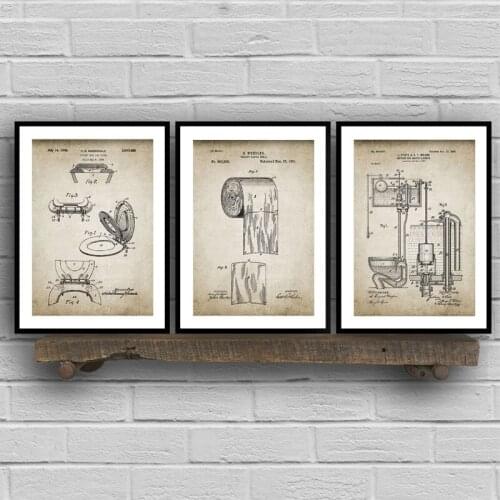 Retro Poster Flush Toilet Paper Toilet Lid Patent Vintage Analyze Wall Art Canvas Painting Bathroom Ware Washing Room Decor