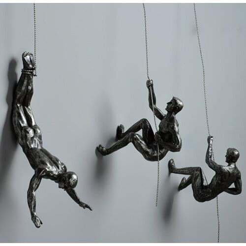 Industrial Style Climbing Man Resin Iron Wire Wall Hanging Decoration Sculpture Figures Creative Retro Present Statue Decor