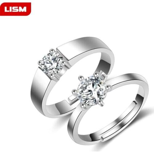 Romantic Adjustable Wedding Rings For Lover Original Silver Plated Couple Rings For Engagement Party Jewelry Wedding Bands