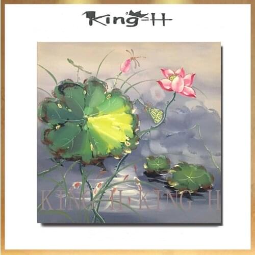 Hand-painted oil painting abstract modern high quality rural green lotus plants to decorate the hall children room porch