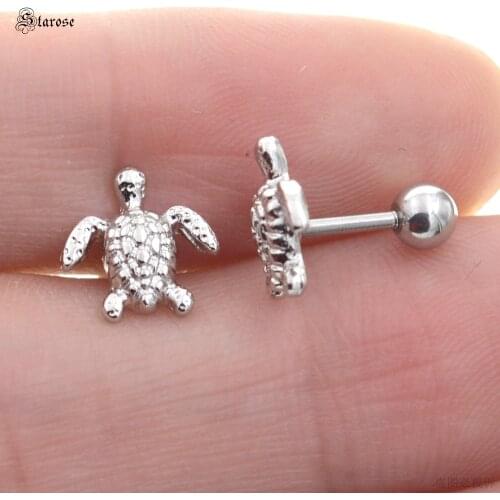 Starose 2 pcs 1.0x6mm Sea Turtle Earring Stud Helix Piercing Tragus Earrings Ear Piercing Oreja Cartilage Earrings Daith Jewelry