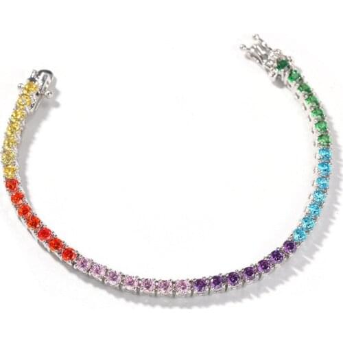Bling Rainbow Bracelets 7inch-8inch Tennis Chain AAA Multicolor Cubic Zirconia Hip Hop Jewelry For Men Women Gifts