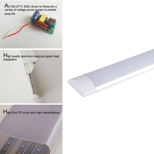 Braadn Led clean purification tube light 2FT 20W 3FT 30W 4FT 40W 5FT 48W led flat batten light AC85-265V PF:0.9 wall lamp