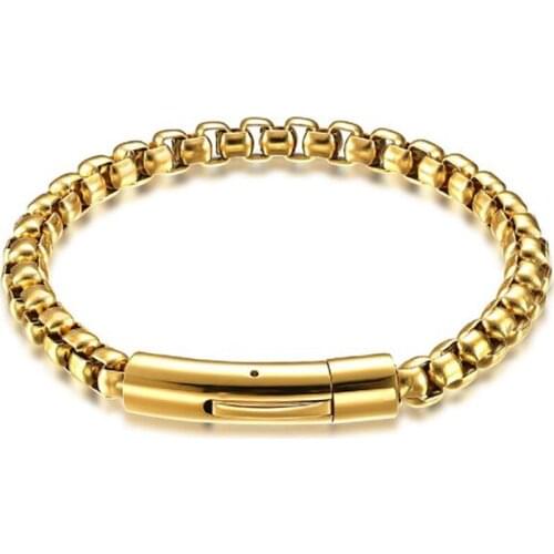Stainless Steel Vintage Minimalism Gold Chain Link Men Punk Rock Bracelet Bangle Jewelry Gift For Him