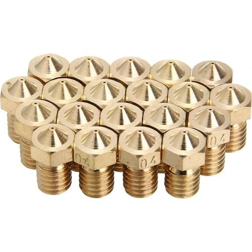 High Quality 20 Pieces 3D Printer Nozzle Brass Extruder Nozzle 0.4mm V6 Extruder Nozzle Brass M6 For 1.75mm 3D Printer