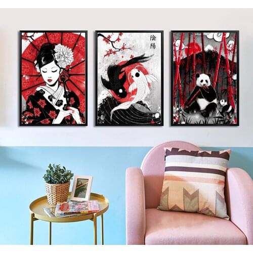 Japan RubyArt Collection Canvas Art Prints Black White Painting Wall Picture for Children Living Room Decor