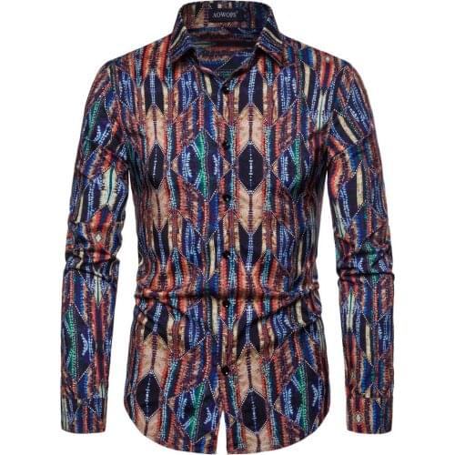 YS057 New Fashion 2019 Autumn Clothing Long Sleeve Slim Youth Digital Printing Shirt