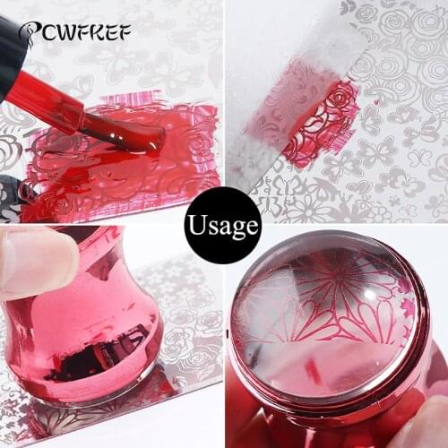 Mirror Nail Stamper Clear Silicone Head Manicure Scraper Polish Transfer Template Kits with Cap Nail Art Stamping Plate