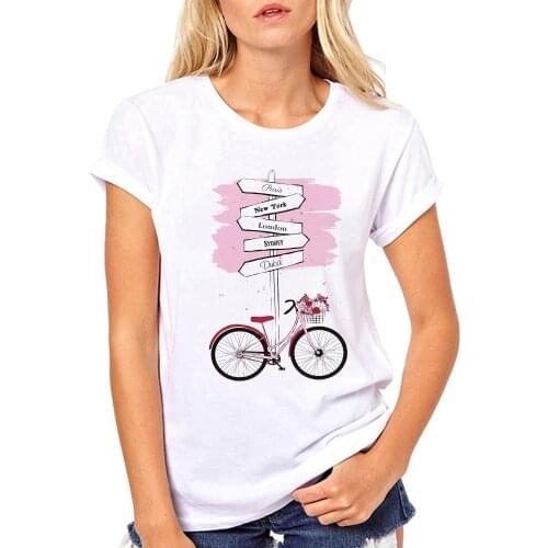 Signpost Bike Cartoon Pattern Print Women Tshirt Short Sleeve Clothes Ladies T Shirt Graphic Tops Clothing Fashion Female Tee