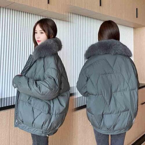 FNOCE womens down jackets 2020 winter new young fashion casual solid long sleeve fur collar zipper loose warm women parkas coat